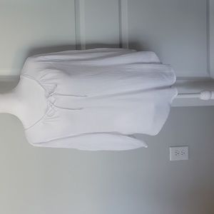 KIM Rogers NWOT PXL White Top with Lace Trim Elastic Sleeves and Tie Front